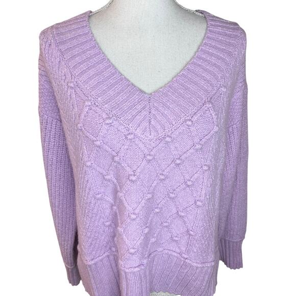 Maeve Anthropologie Tillie V-Neck Pullover Sweater Oversized Purple Lilac NEW - Picture 2 of 8